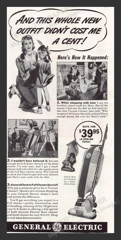 1940 General Electric Vacuum Cleaner Print Advertisement Ad