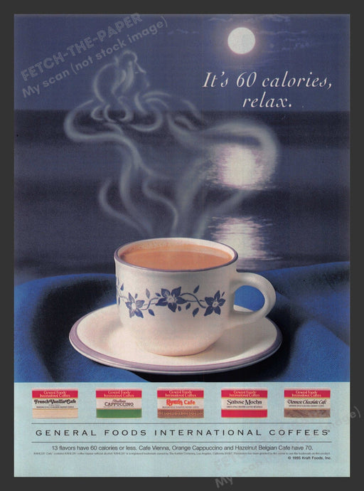 General Foods International Coffee 60 Calories 1990s Print Advertisement 1995 Fetch the Paper!