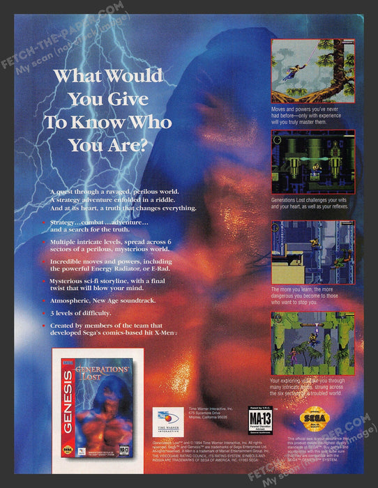 1990s Print Advertisement Generations Lost Sega Video Game Ad.