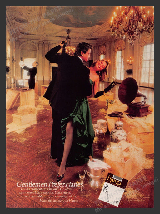 Gentlemen Prefer Hanes Hosiery Pantyhose Dancing 1980s Print Advertisement 1985 Fetch the Paper!