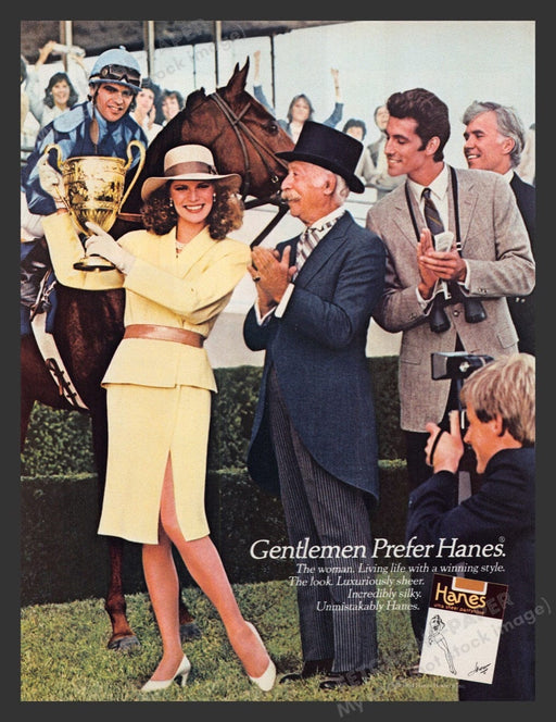 1985 Gentlemen Prefer Hanes Hosiery Thoroughbred Racing Print Advertisement Ad