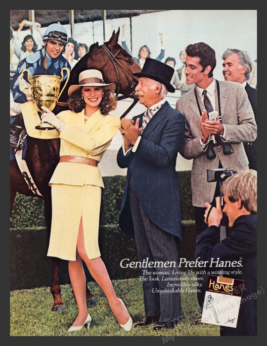 1985 Gentlemen Prefer Hanes Hosiery Thoroughbred Racing Print Advertisement Ad