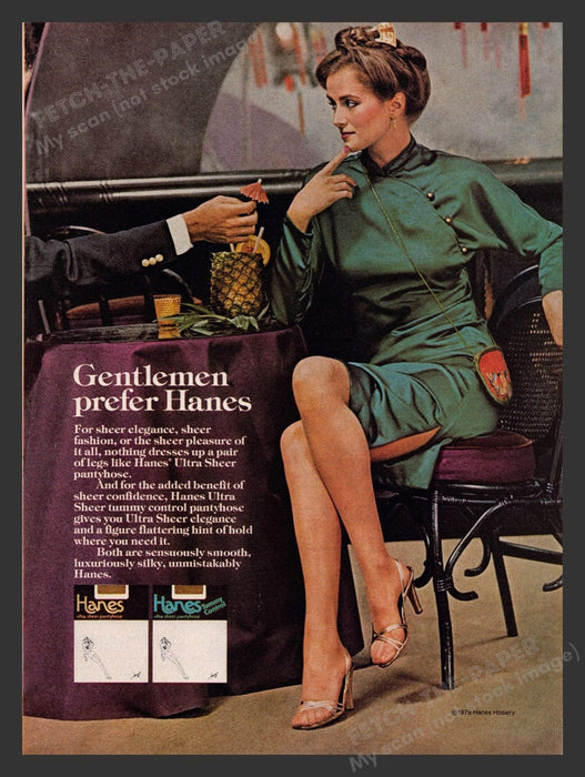 1980 Gentlemen Prefer Hanes Pantyhose Oriental Legs Print Advertisement Ad