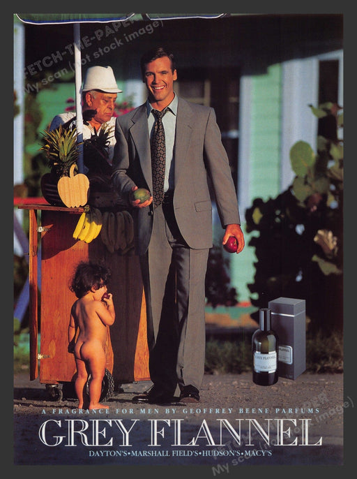 Geoffrey Beene Parfums 1990s Print Advertisement 1995 Grey Flannel Cologne Men Fetch the Paper!