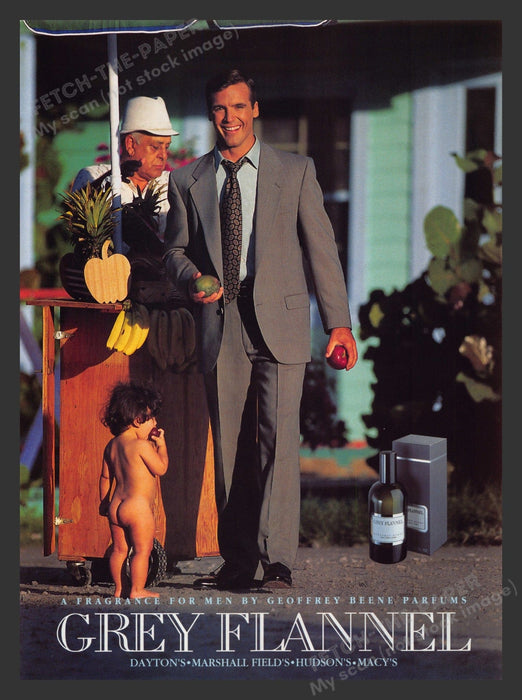 Geoffrey Beene Parfums 1990s Print Advertisement 1995 Grey Flannel Cologne Men Fetch the Paper!