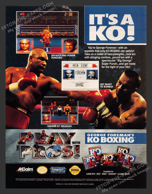 1992 Print Advertisement George Foreman's KO Boxing Athlete Video Game Ad.