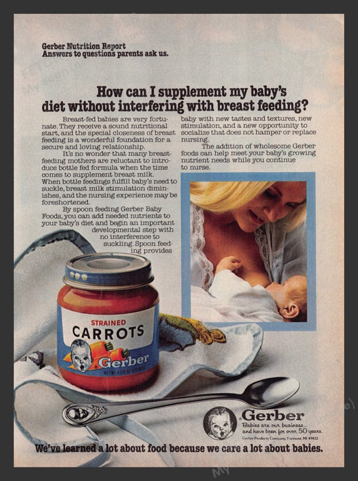 1980 Gerber Strained Carrots Breast Feeding Mom Print Advertisement Ad
