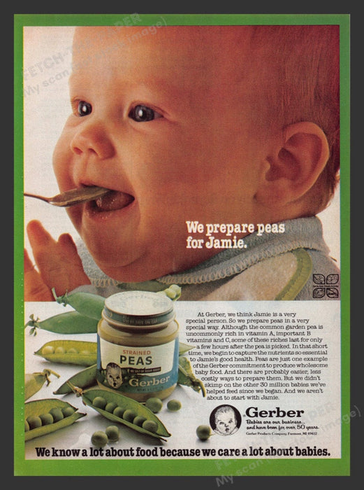 1979 Gerber Strained Peas for Jamie Baby Print Advertisement Ad