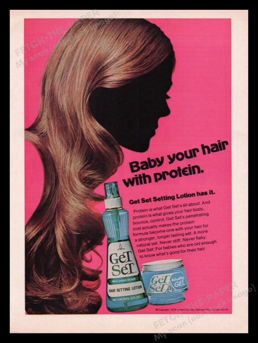 Get Set Hair 1970s Print Advertisement Ad 1970 Protein Formula Setting Lotion Fetch the Paper!