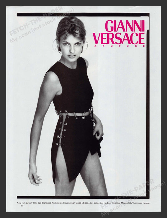 Gianni Versace 1990s Print Advertisement 1994 Linda Evangelista Legs Couture Fetch the Paper!