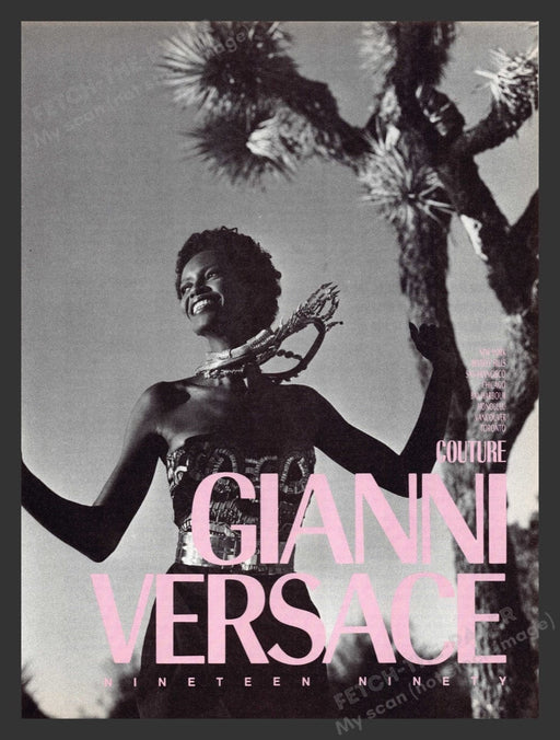 1990 Gianni Versace Couture Black & White Beach Palm Print Advertisement Ad