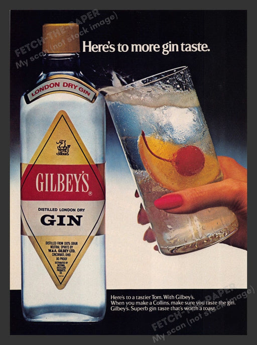 1983 Gilbey's London Dry Gin Collins Drink Print Advertisement Ad