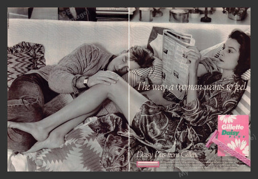 1989 Gillette Daisy Plus Razor Legs Couple on Couc Print Advertisement (2 Pages)