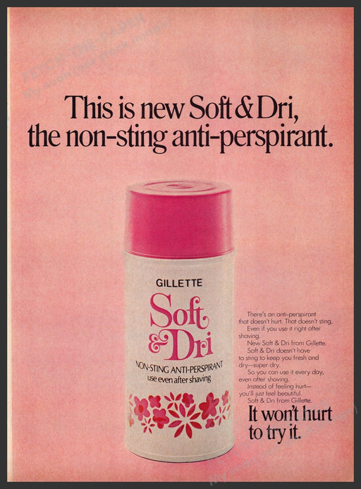 Gillette Soft & Dri Anti-Perspirant 1960s Print Advertisement 1969 Fetch the Paper!