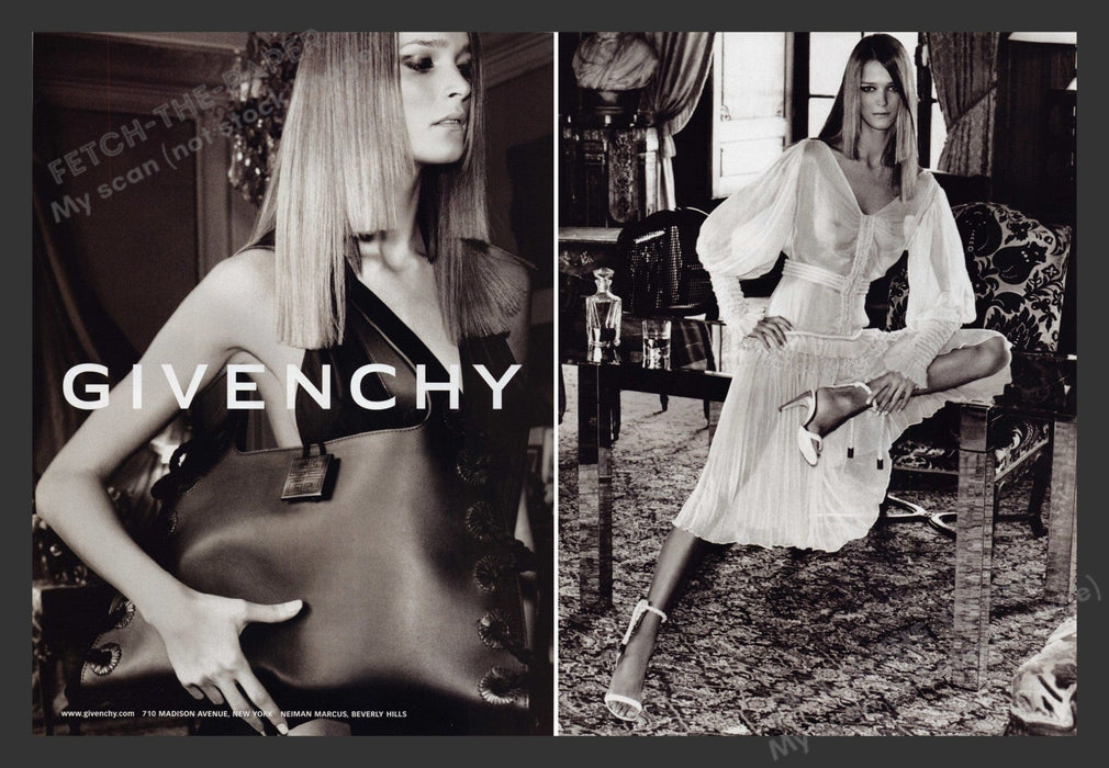 Givenchy 2000s Print Advertisement (2 pages) 2002 Carmen Kass Model Long Legs Fetch the Paper!