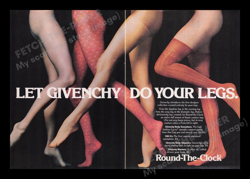Givenchy Hosiery 1970s Print Advertisement (2 pages) 1977 Models Girls Legs Fetch the Paper!