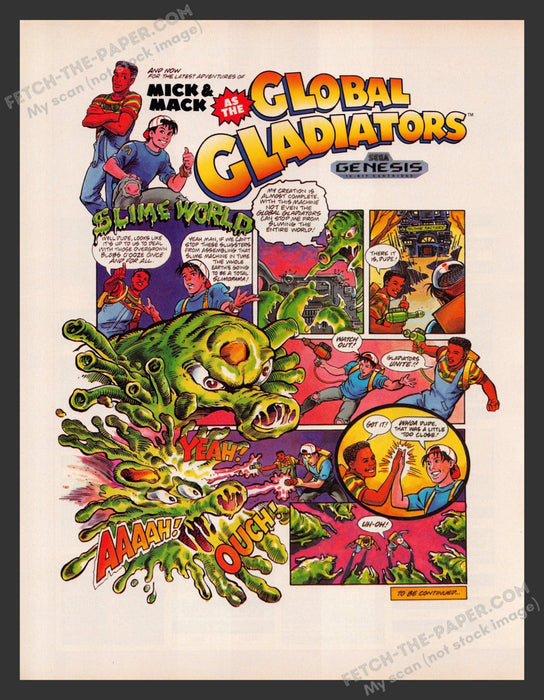 1992 Print Advertisement Global Gladiators Mick & Mack Comic Video Game Ad.