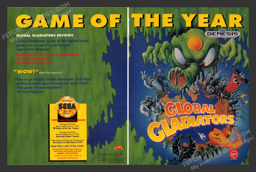1993 Print Advertisement 2 Page Global Gladiators Video Game Ad.