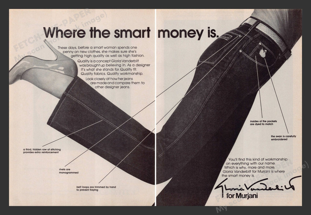 Gloria Vanderbilt for Murjani Jeans 1980s Print Advertisement (2 pages) 1980 Fetch the Paper!