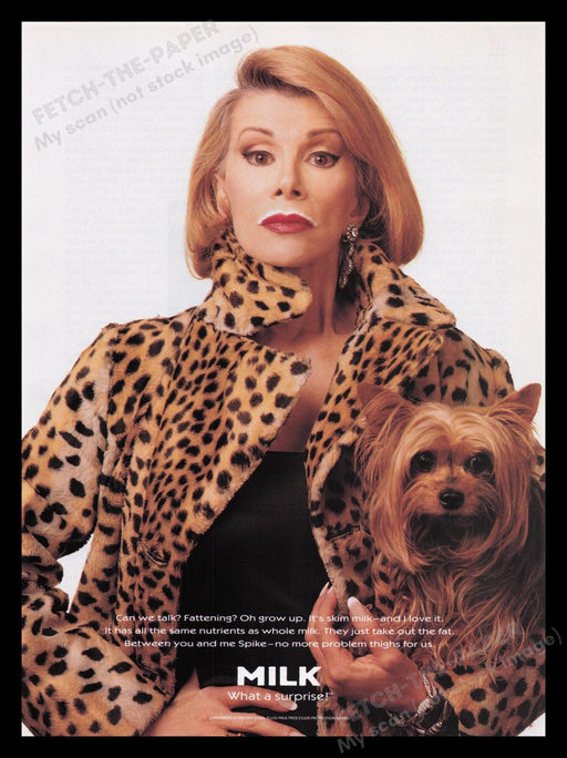 Got Milk? 1990s Print Advertisement Ad 1995 Joan Rivers Yorkie Dog Fetch the Paper!