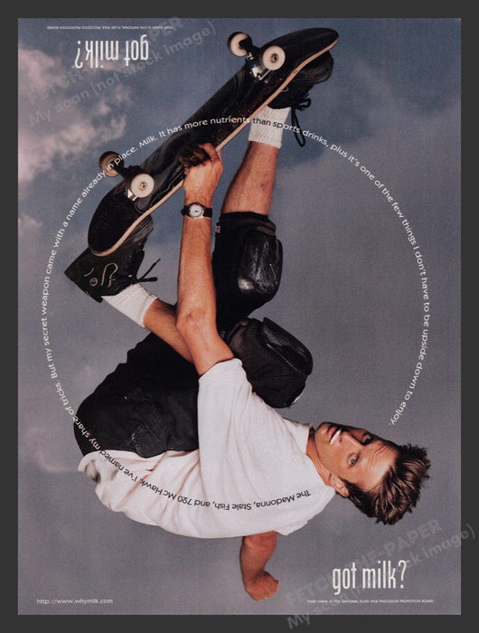 1998 Got Milk? Tony Hawk Upside Down Print Advertisement Ad