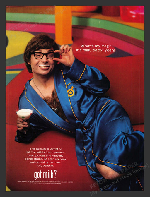 1999 Got Milk? Austin Powers Mike Meyers Print Advertisement Ad.