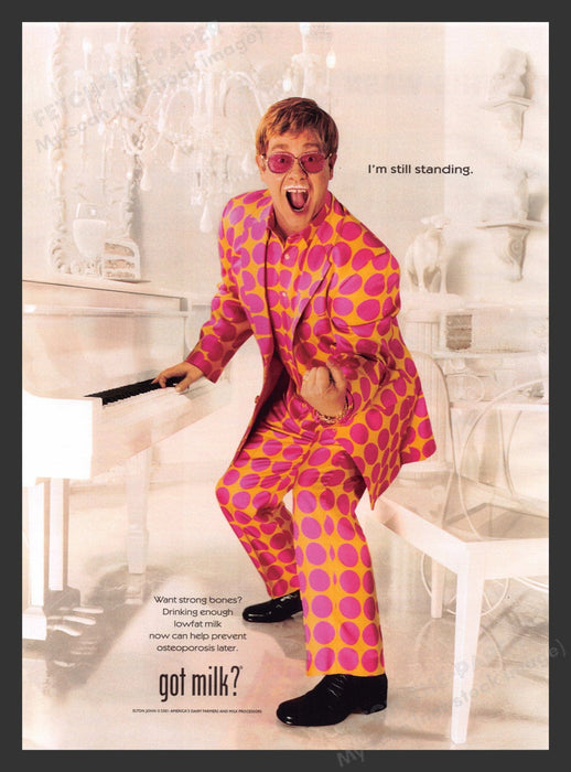 2001 "Got Milk?" Elton John Music Playing Piano Print Advertisement Ad.