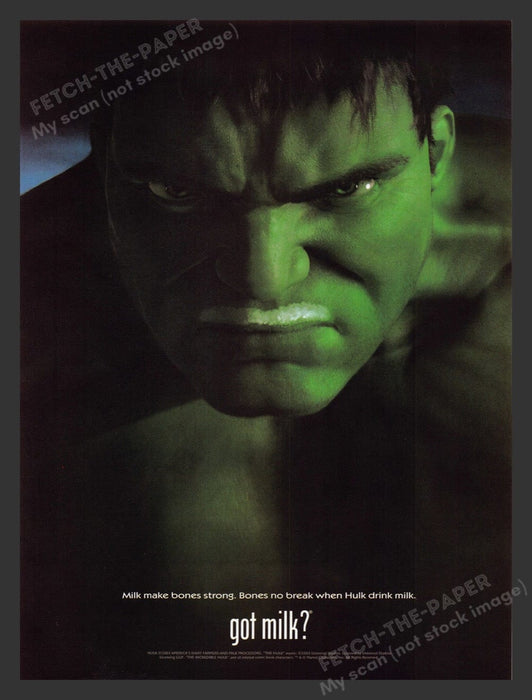 2003 Got Milk? Incredible Hulk Marvel Print Advertisement Ad
