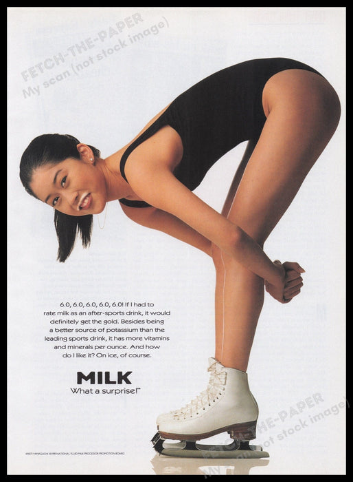 Got Milk? Kristi Yamaguchi 1990s Print Advertisement Ad 1995 Ice Skating Fetch the Paper!