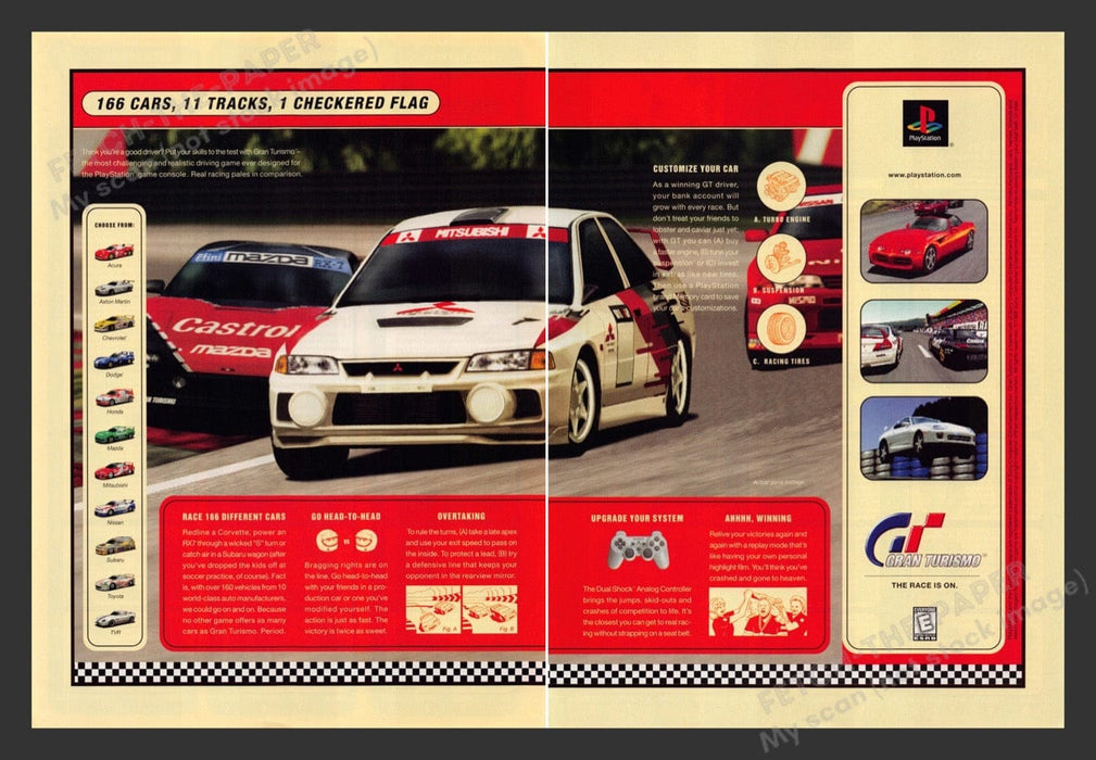1998 Gran Turismo "The race is on" Video Game Print Advertisement (2 Pages)