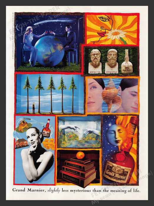 Grand Marnier 1990s Print Advertisement 1995 Less Mysterious than Meaning Life Fetch the Paper!