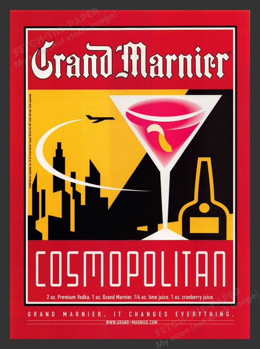 2000 Grand Marnier Cosmopolitan Recipe Cityscape Plane Print Advertisement Ad