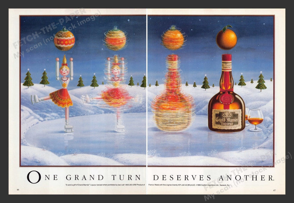 1989 Grand Marnier Ice Skating Holiday Doll Print Advertisement (2 Pages)