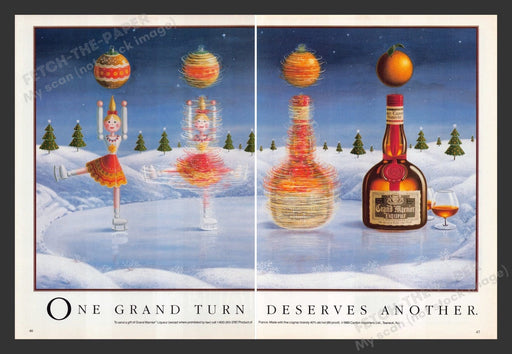 1989 Grand Marnier Ice Skating Holiday Doll Print Advertisement (2 Pages)