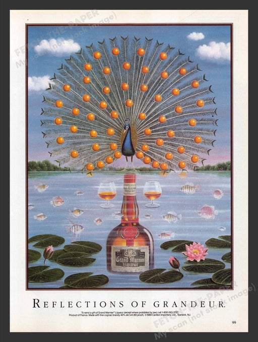 1990 Grand Marnier Liqueur Peacock "Reflections" Print Advertisement Ad