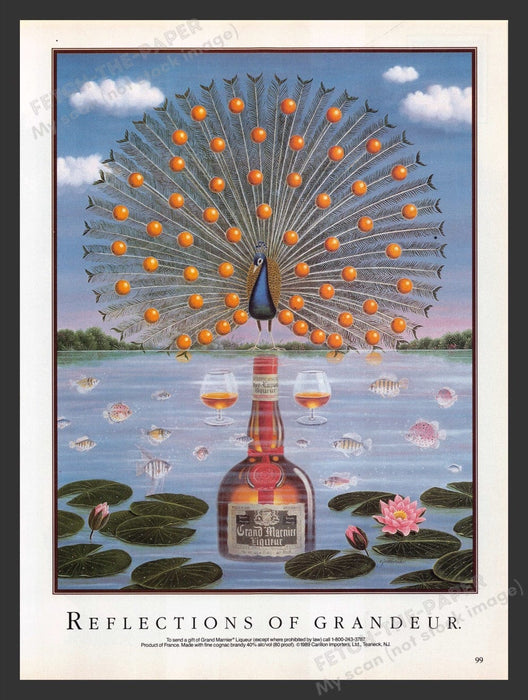 1990 Grand Marnier Liqueur Peacock "Reflections" Print Advertisement Ad