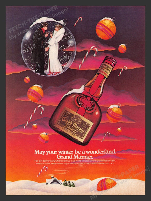 1984 Grand Marnier Liqueur Winter Wonderland Orange Print Advertisement Ad