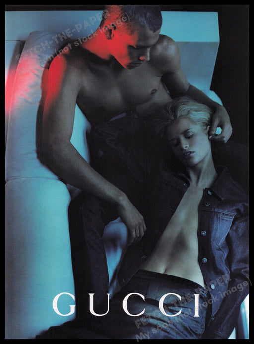 Gucci Clothing 1990s Print Advertisement Ad 1998 Couple Sexy Fetch the Paper!