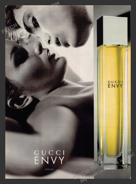 1997 Print Advertisement Gucci Envy Perfume Kissing Couple Sexy Ad.