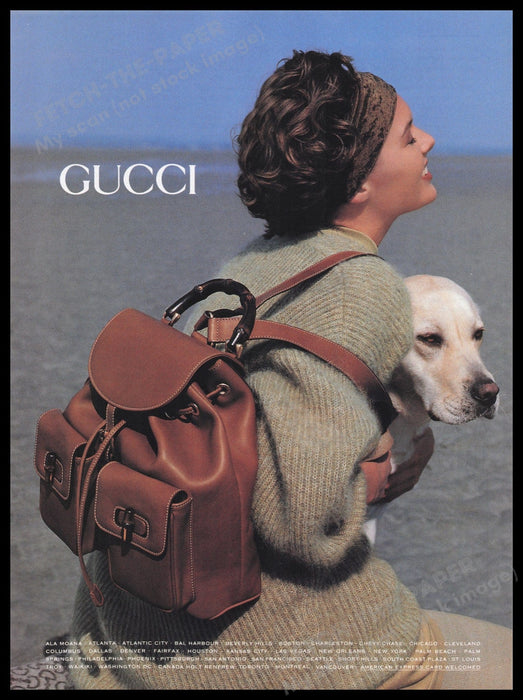 Gucci Handbags 1990s Print Advertisement Ad 1991 Yellow Labrador Lab Dog Fetch the Paper!