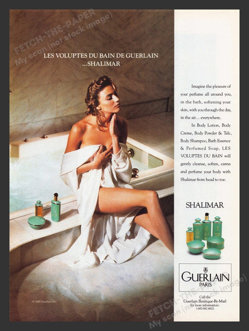 1990 Guerlain Paris Shalimar Sexy Model Bath Print Advertisement Ad
