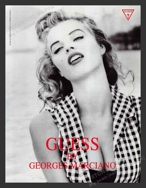 Guess 1990s Print Advertisement 1993 Eva Herzigova Plaid Gorgeous Fetch the Paper!