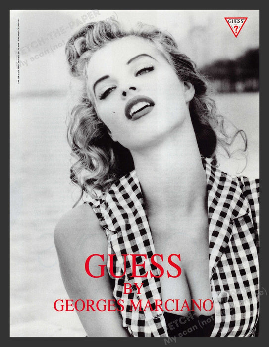 Guess 1990s Print Advertisement 1993 Eva Herzigova Plaid Gorgeous Fetch the Paper!