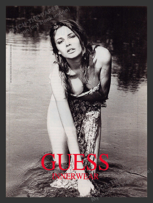 Guess 1990s Print Advertisement 1994 Innerwear Water Naked Model Fetch the Paper!