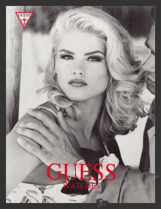 Guess 1990s Print Advertisement Anna Nicole Smith Watch Beautiful Blonde Fetch the Paper!