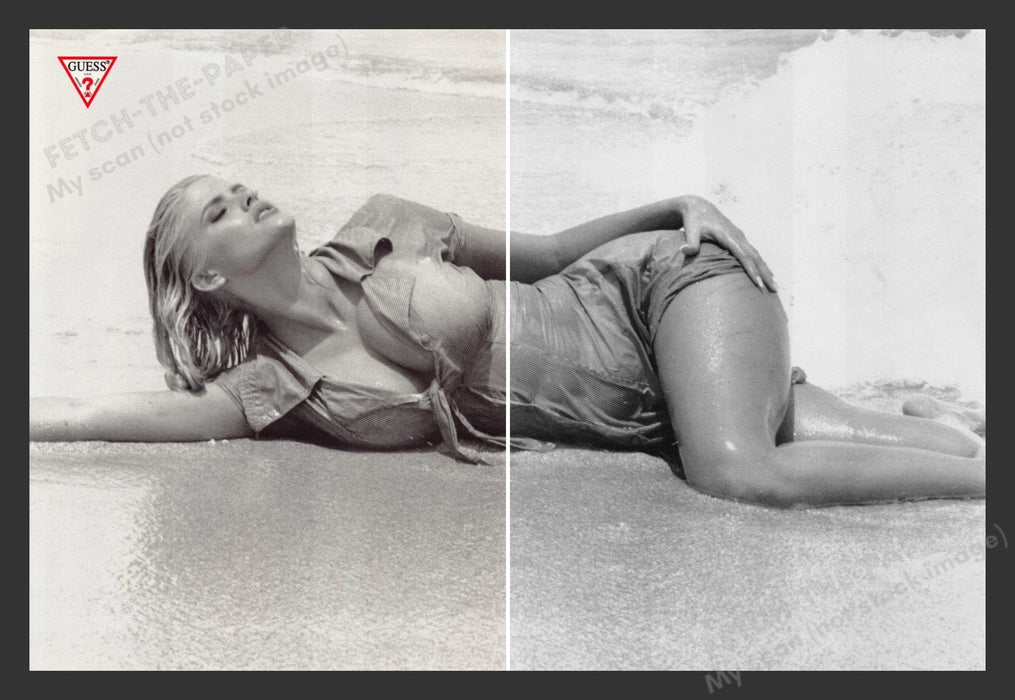 Guess Anna Nicole Smith Beach Sand 1990s Print Advertisement (2 pages) 1993 Fetch the Paper!
