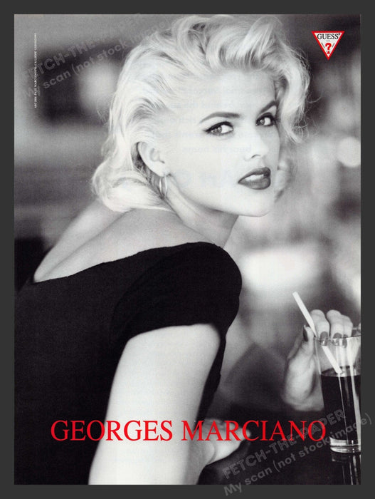 Guess by Marciano Anna Nicole Smith Glass Soda 1990s Print Advertisement Ad 1992 Fetch the Paper!