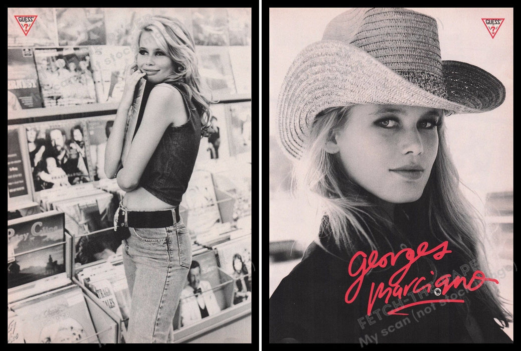 Guess by Marciano Claudia Schiffer 1980s Print Advertisement Ad Front Back 1989 Fetch the Paper!