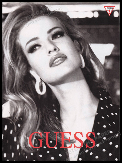 Guess Clothing 1990s Print Advertisement Ad 1991 Karen Mulder Fetch the Paper!