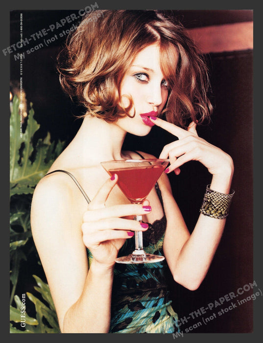 2000 Guess Clothing Sexy Girl Martini Drink Print Advertisement.